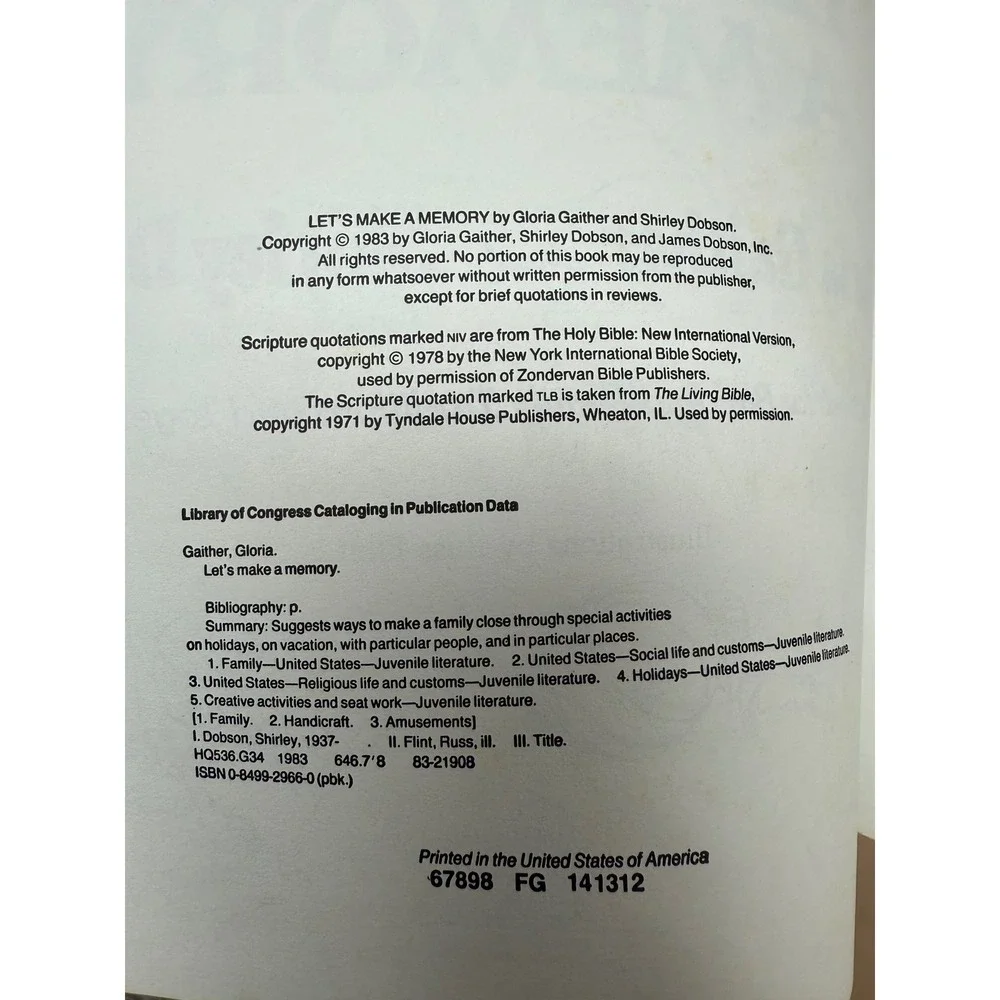 Vintage Let's Make‎ a Memory Gloria Gaither Family Traditions Togetherness Book